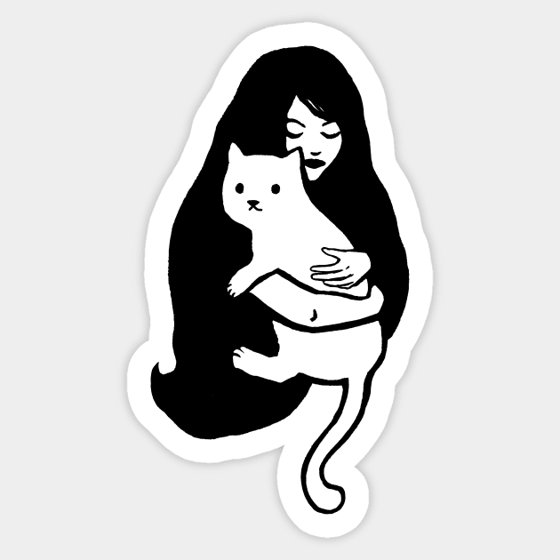 A girl and her cat Sticker by FoxShiver